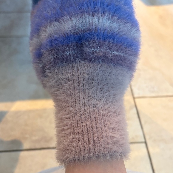 Sunday Best Fuzzy Striped V-Neck Sweater - Blue, Green, and Purple - Picture 3 of 6